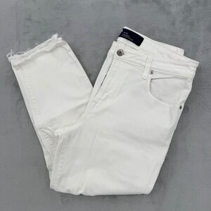 GAP Women White Distressed Boyfriend Jeans‎ Ripped Raw Hem Size 30
